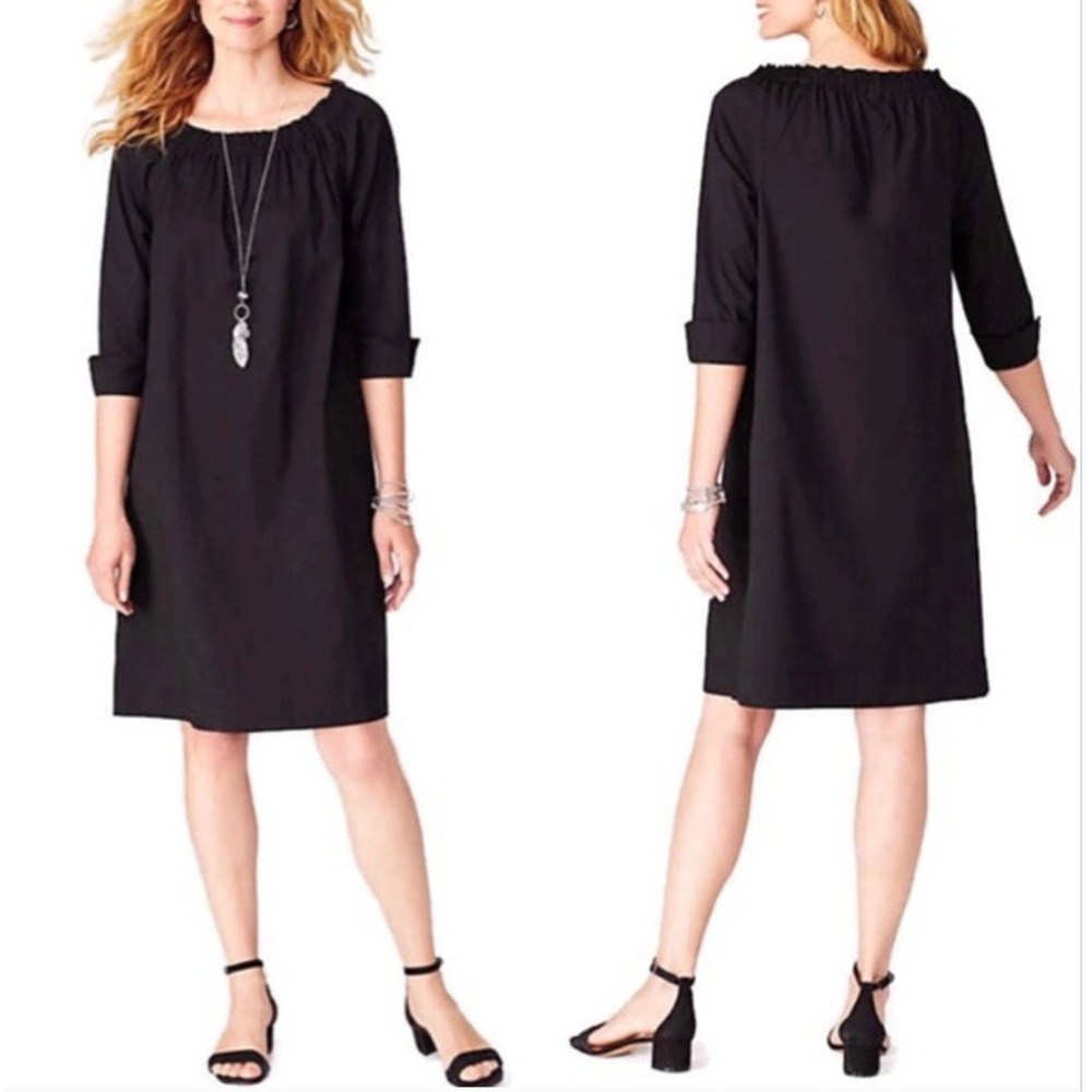 J Jill Smocked Boat Neck Cotton Poplin Stretch Shift Dress NWT Sml Petite‎ LBD
